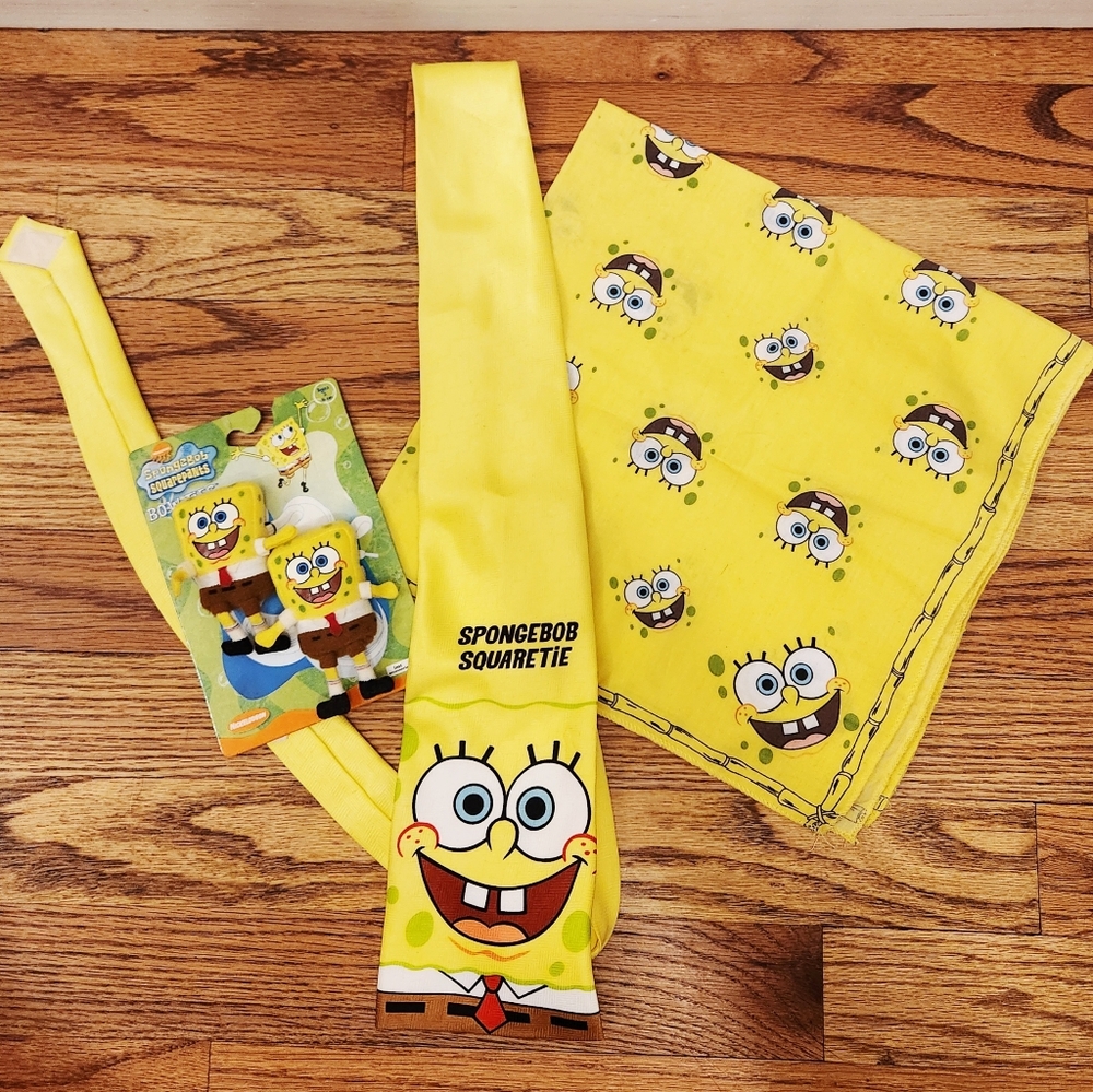 Vintage Nickelodeon SpongeBob Kids Yellow Tie, Bandanana, and Accessories